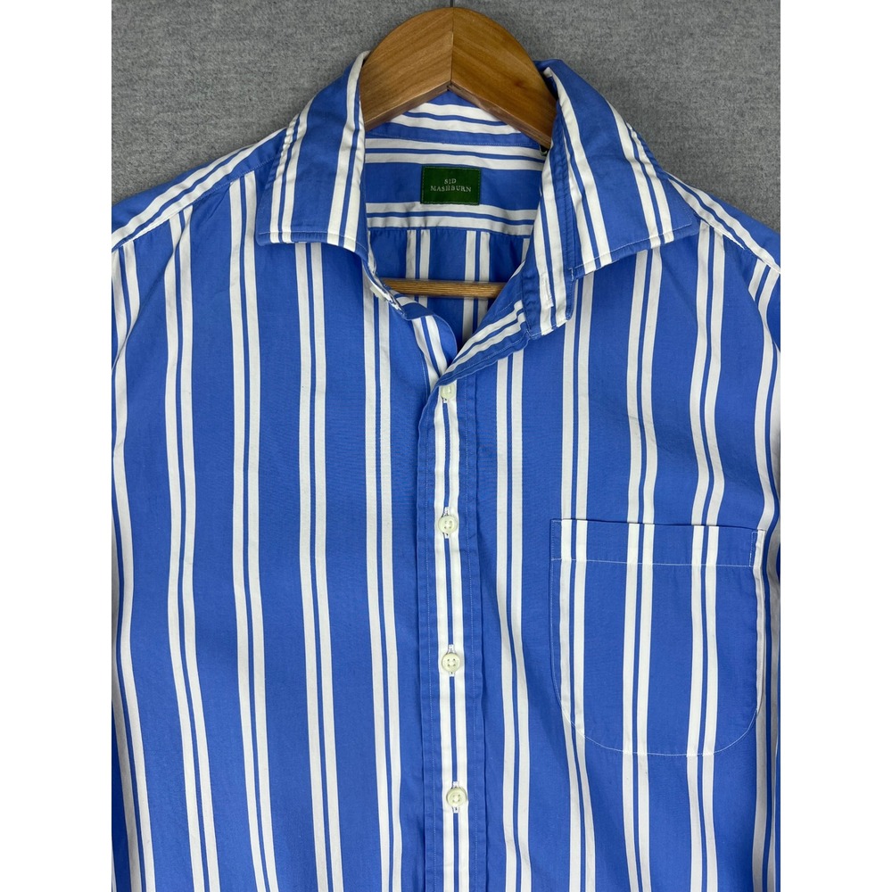 Sid Mashburn Mens Blue White‎ Vertical Stripe Button Down Shirt Size M Pocket